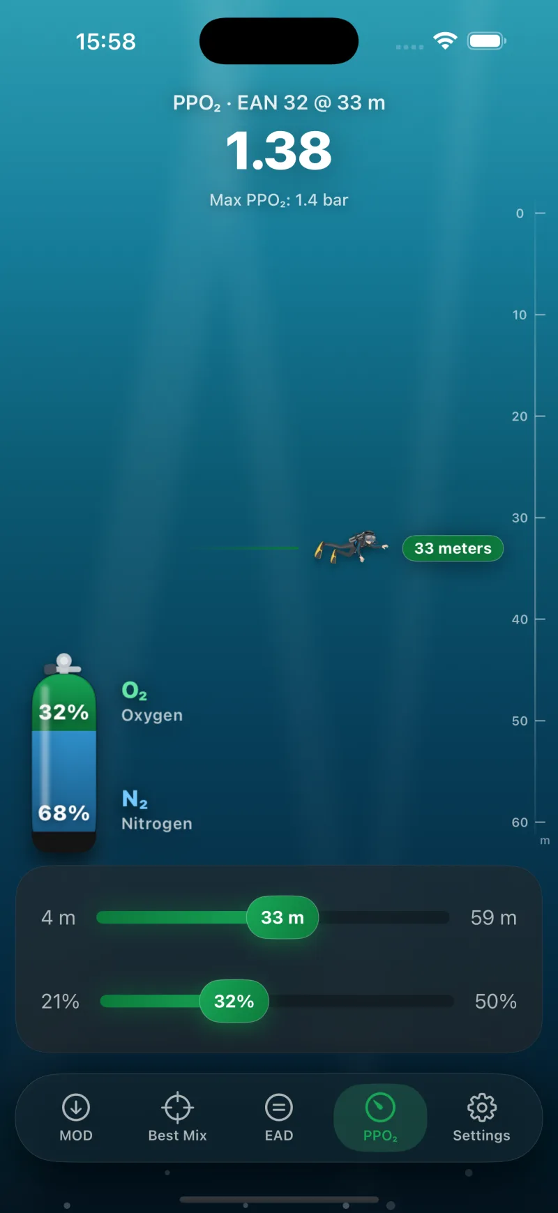 Partial pressure of oxygen (PPO₂) calculator