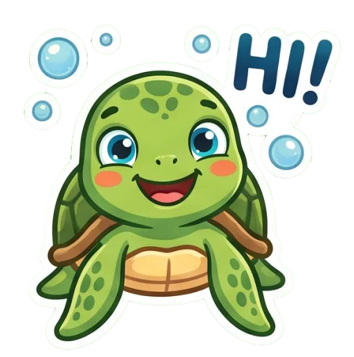 Cartoon green sea turtle waving hello (Hi)