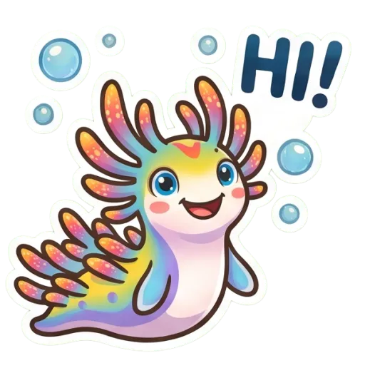 Cartoon nudibranch waving hello (Hi)