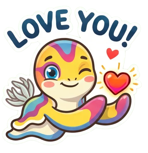 Cartoon nudibranch blowing a heart (Love you)