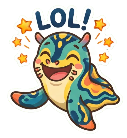 Cartoon nudibranch laughing out loud (LOL)