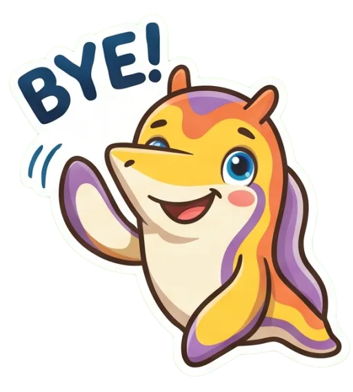 Cartoon nudibranch waving goodbye (Bye)