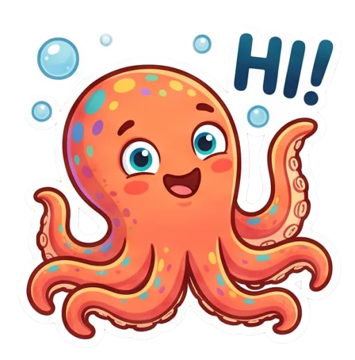 Cartoon reef octopus waving hello (Hi)