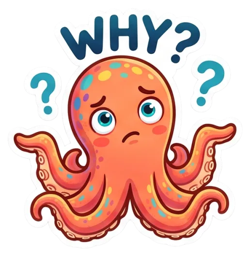 Cartoon reef octopus shrugging, confused (Why)
