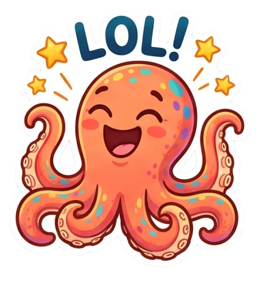 Cartoon reef octopus laughing out loud (LOL)