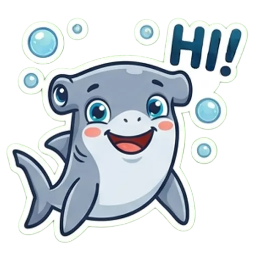 Cartoon hammerhead shark waving hello (Hi)