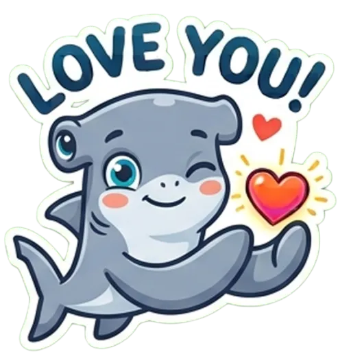 Cartoon hammerhead shark blowing a heart (Love you)