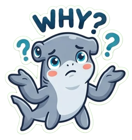 Cartoon hammerhead shark shrugging, confused (Why)