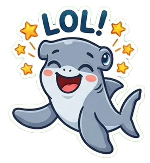 Cartoon hammerhead shark laughing out loud (LOL)