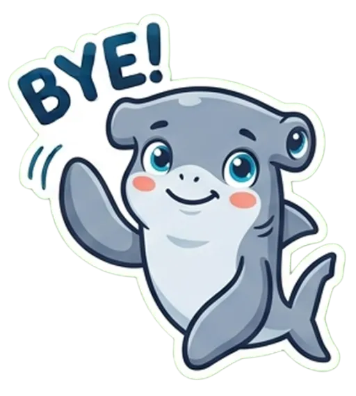 Cartoon hammerhead shark waving goodbye (Bye)