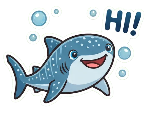 Cartoon whale shark waving hello (Hi)