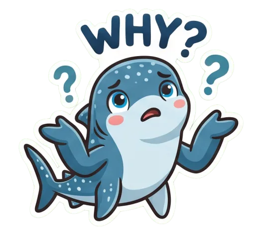 Cartoon whale shark shrugging, confused (Why)