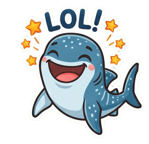 Cartoon whale shark laughing out loud (LOL)