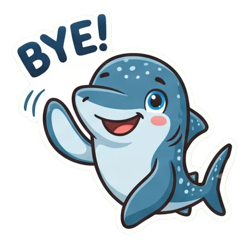 Cartoon whale shark waving goodbye (Bye)